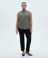 Mango Women's Striped Perkins Collar Blouse Top