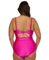 Becca Etc Plus Monte Carlo Ring Belted Rib One-Piece Swimsuit