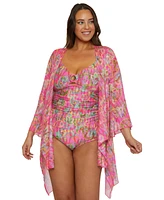 Becca Etc Plus Polynesia Tie-Front Tunic Swim Cover-Up