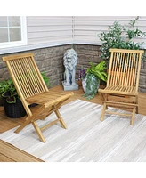 Hyannis Solid Teak Wood Folding Chairs - Outdoor Wooden Patio Chairs - Foldable - Light Wood Stain Finished - Set of 2