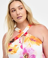 I.n.c. International Concepts Plus Printed Cross-Neck Halter Maxi Dress, Exclusively at Macy's