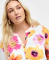 INC Plus Printed Split-Neck Top, Exclusively at Macy's