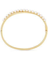 Honora Cultured White Ming Pearl (3-1/2-4mm) & Diamond (1/4 ct. t.w.) Bangle Bracelet in 14k Gold-Plated Sterling Silver