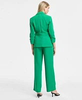 Bar Iii Womens Ruched Sleeve Blazer Satin Cowlneck Top Wide Leg Pants Exclusively At Macys