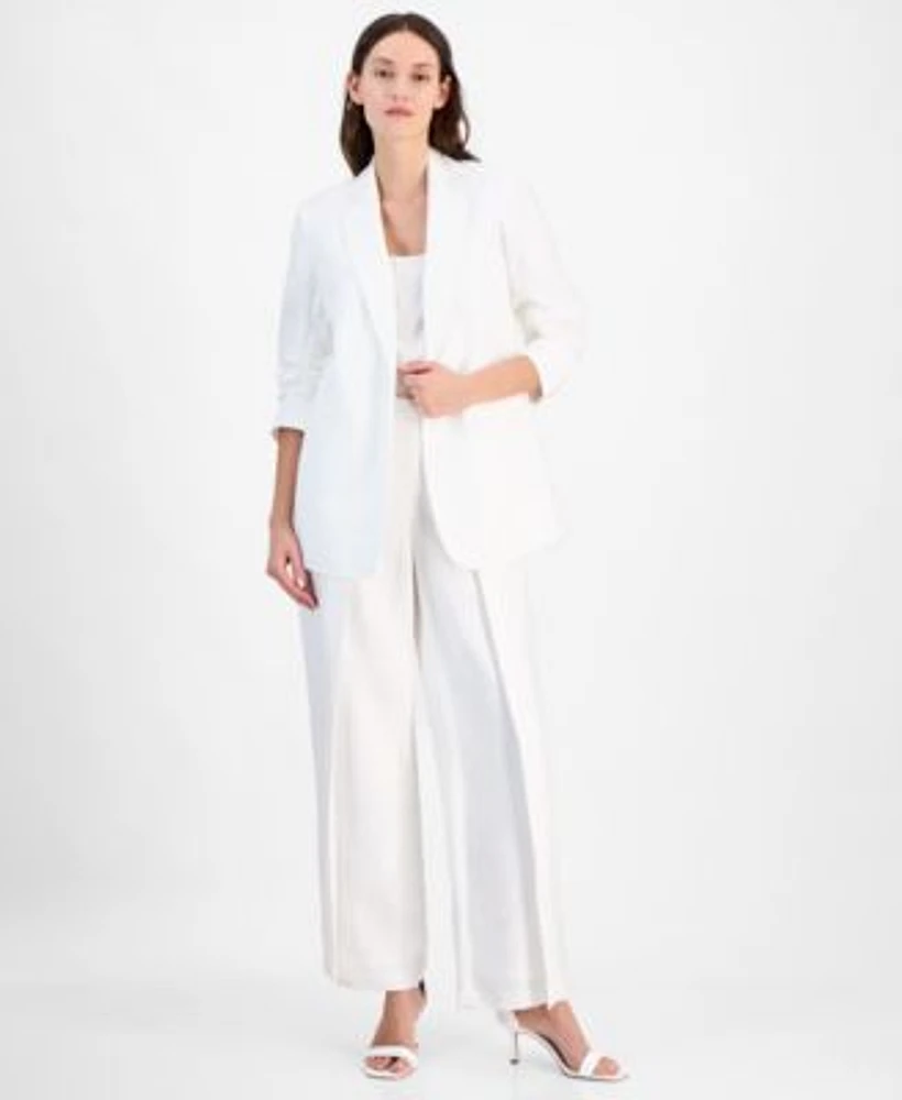 Anne Klein Womens Notch Collar 3 4 Sleeve Open Jacket Pull On Flyaway Wide Leg Pants
