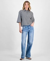 Hugo Women's Striped Cotton Elbow-Sleeve Button-Front Shirt