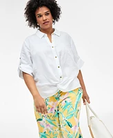 I.n.c. International Concepts Plus Linen-Blend Twist-Hem Shirt, Exclusively at Macy's