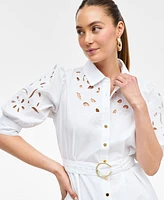 I.n.c. International Concepts Women's Eyelet Cotton Belted Mini Dress, Exclusively at Macy's