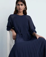 Mango Women's Bow Belt Pleated Dress