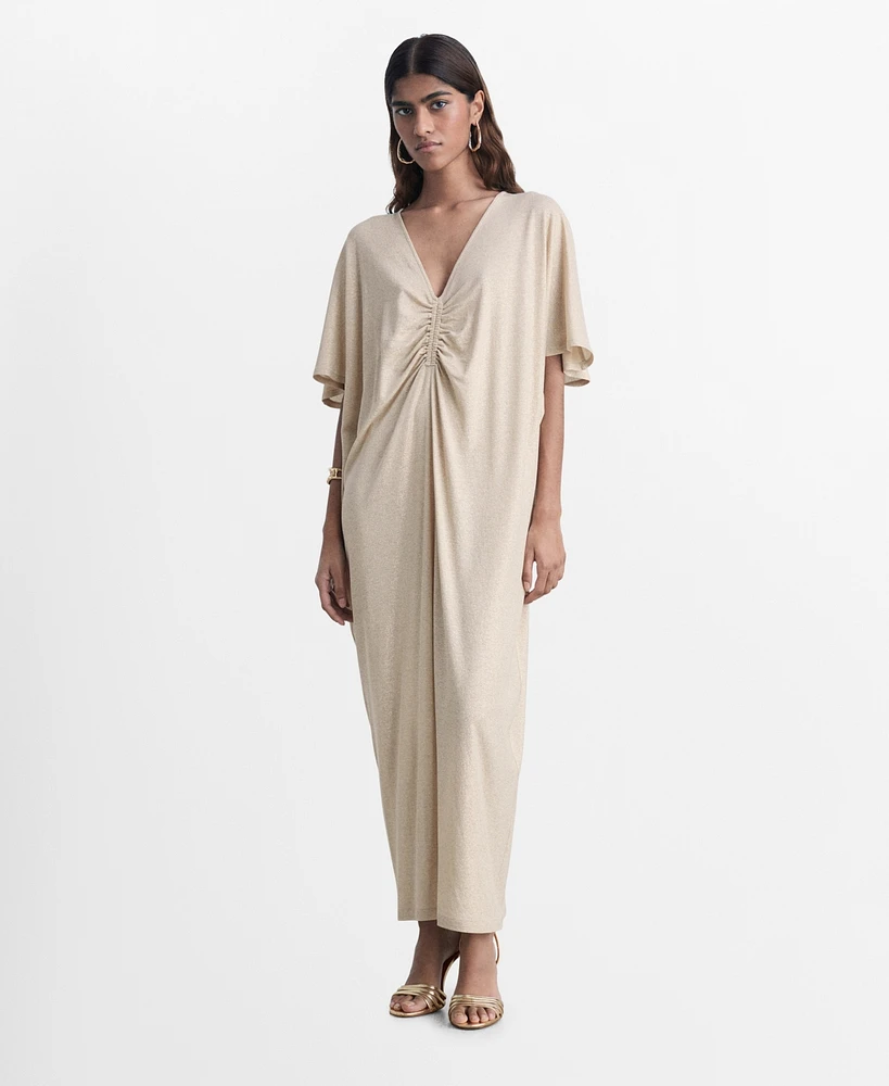 Mango Women's Gathered Neckline Lurex Dress