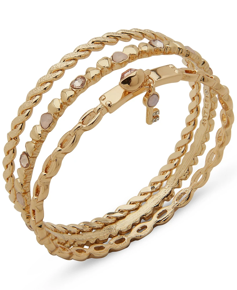 Anne Klein Gold-Tone 3-Pc. Set Stone Heart Bangle Bracelets