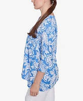 Ruby Rd. Petite Jacobean Paisley Puff Print V-Neck Top