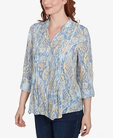 Ruby Rd. Petite Brushed Foulard Button Front Mandarin Collar Top