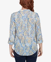 Ruby Rd. Petite Brushed Foulard Button Front Mandarin Collar Top