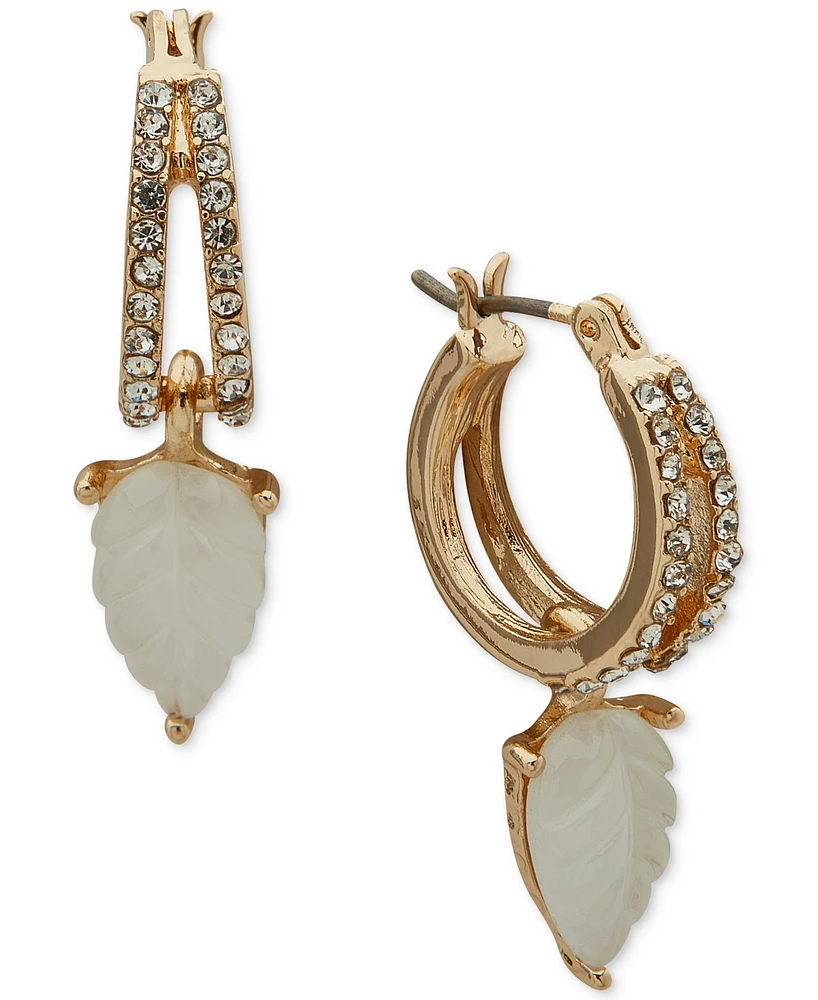 lonna & lilly Gold-Tone Mother-of-Pearl Leaf Charm Pave Split-Hoop Earrings