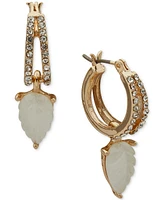 lonna & lilly Gold-Tone Mother-of-Pearl Leaf Charm Pave Split-Hoop Earrings