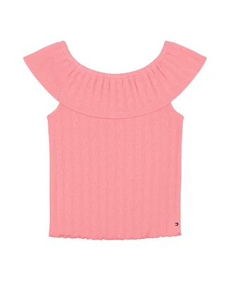Tommy Hilfiger Big Girls Pointelle Ruffle Top