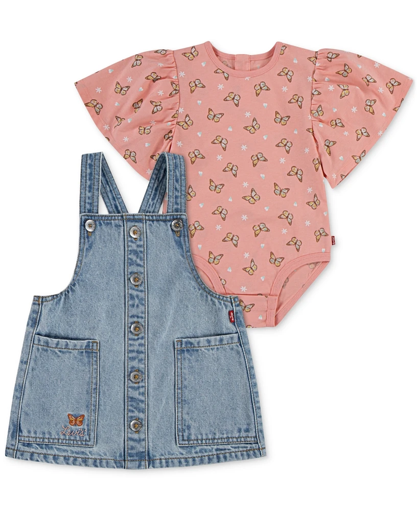 Levi's Baby Girls Ruffle-Sleeve Bodysuit & Western Skirtall, 2 Piece Set