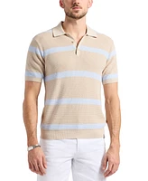 Men's Winder Short Sleeve Textured Striped Polo Sweater