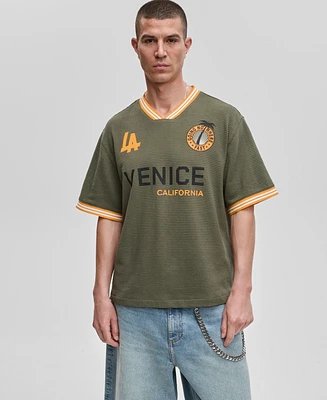 Mode of One Men's Relaxed Fit Short Sleeve Waffle-Knit Logo T-Shirt