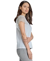 Jones New York Women's Crochet Flutter-Sleeve Top