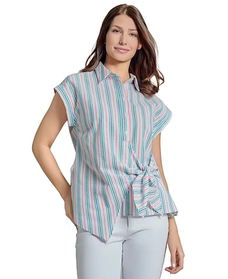 Jones New York Women's Striped Cap-Sleeve Wrap Blouse