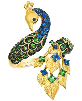 Le Vian Tsavorite (1-1/6 ct. t.w.), Sapphire (5/8 ct. t.w.) & Black Diamond Accent Peacock Statement Ring in 14k Gold
