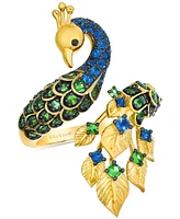 Le Vian Tsavorite (1-1/6 ct. t.w.), Sapphire (5/8 ct. t.w.) & Black Diamond Accent Peacock Statement Ring in 14k Gold