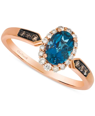 Le Vian London Blue Topaz (3/4 ct. t.w.) & Diamond (1/5 ct. t.w.) Oval Halo Ring in 14k Rose Gold