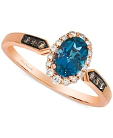 Le Vian London Blue Topaz (3/4 ct. t.w.) & Diamond (1/5 ct. t.w.) Oval Halo Ring in 14k Rose Gold
