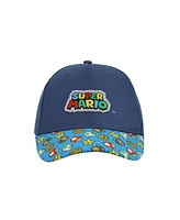 Super Mario Boys Bros Logo & Power-Ups Youth Blue Traditional Adjustable Hat