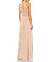 Women's Chain Trim Keyhole Halter Neck A Line Gown