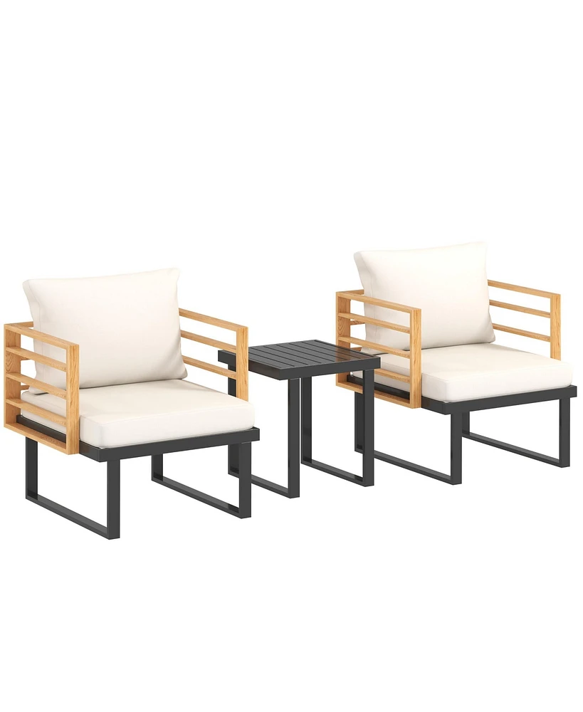 Outsunny Metal Outdoor Bistro Set, Small Patio Set with Cushions,