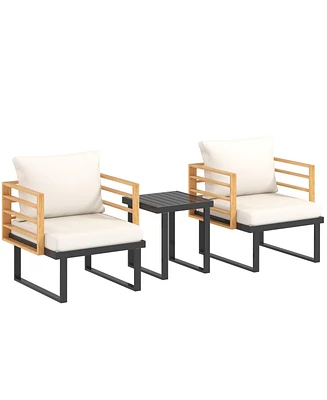 Outsunny Metal Outdoor Bistro Set, Small Patio Set with Cushions,