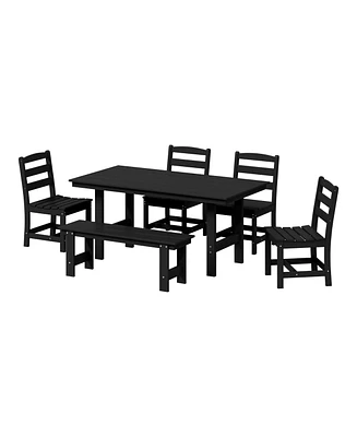 6-Piece Outdoor Hdpe Rectangular Patio Dining Table Set with Bench