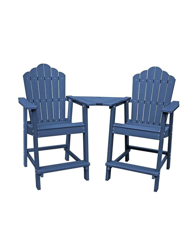 Tall Adirondack Chair with Connecting Table Patio Chairs Outdoor Barstool Furniture Set Balcony for Lawn Backyard Garden