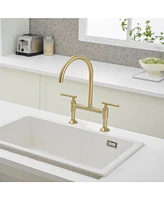 Modern Double Handle 2-Holes Deck Mount Bridge Kitchen Faucet with 360 Swivel Spout Sink Faucet