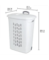 Sterilite White Laundry Hamper With Lift-Top, Wheels, And Pull Handle