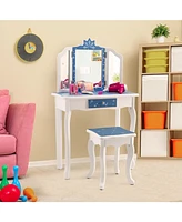 Princess Vanity Table and Chair Set with Tri-Folding Mirror and Snowflake Print