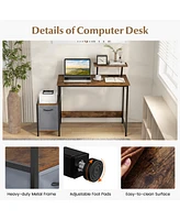 Computer Desk with Reversible Storage Drawer and Moveable Shelf