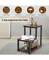 3-Tier End Table Sofa Side Table Ladder-Shaped with Storage Shelf