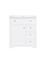 30" White Bathroom Vanity Cabinet with Sink Top and Storage
