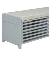 Distressed Shutter Storage Bench with Acacia Veneer for Retro Charm for Living Room
