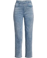 Lands' End Women's Petite Starfish High Rise Knit Denim Straight Jeans