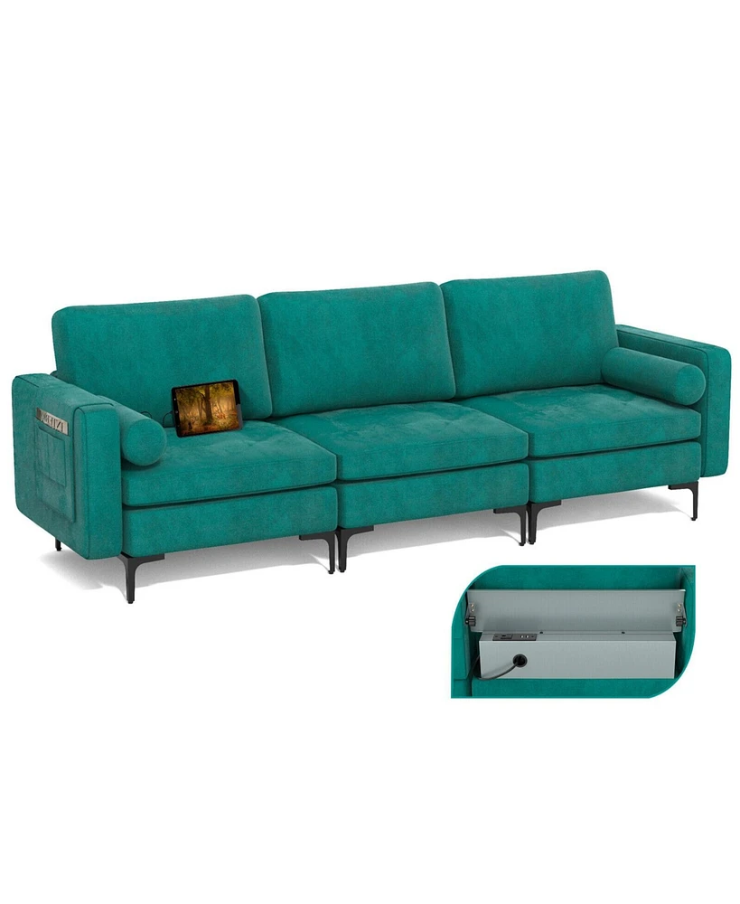 Modular 3-Seat L-Shaped Sectional Sofa Couch with Socket Usb Port