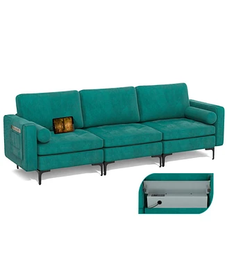 Modular 3-Seat L-Shaped Sectional Sofa Couch with Socket Usb Port