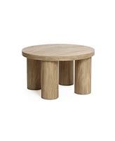 LuxenHome Oak Finish Manufactured Wood Round Coffee Table with 4 Pillar Legs