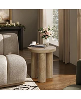 LuxenHome Oak Finish Manufactured Wood Round Side Table with 3 Pillar Legs