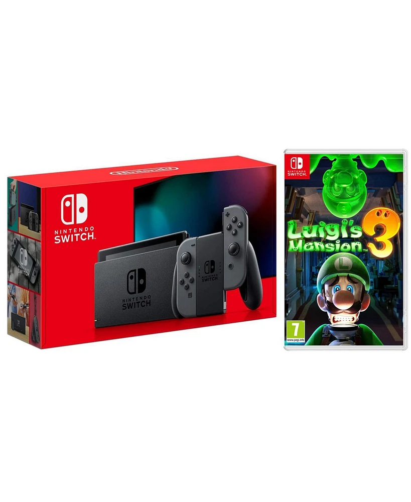 Nintendo Switch 32GB Console with Gray Joy-Con with Luigi's Mansion 3 Bundle