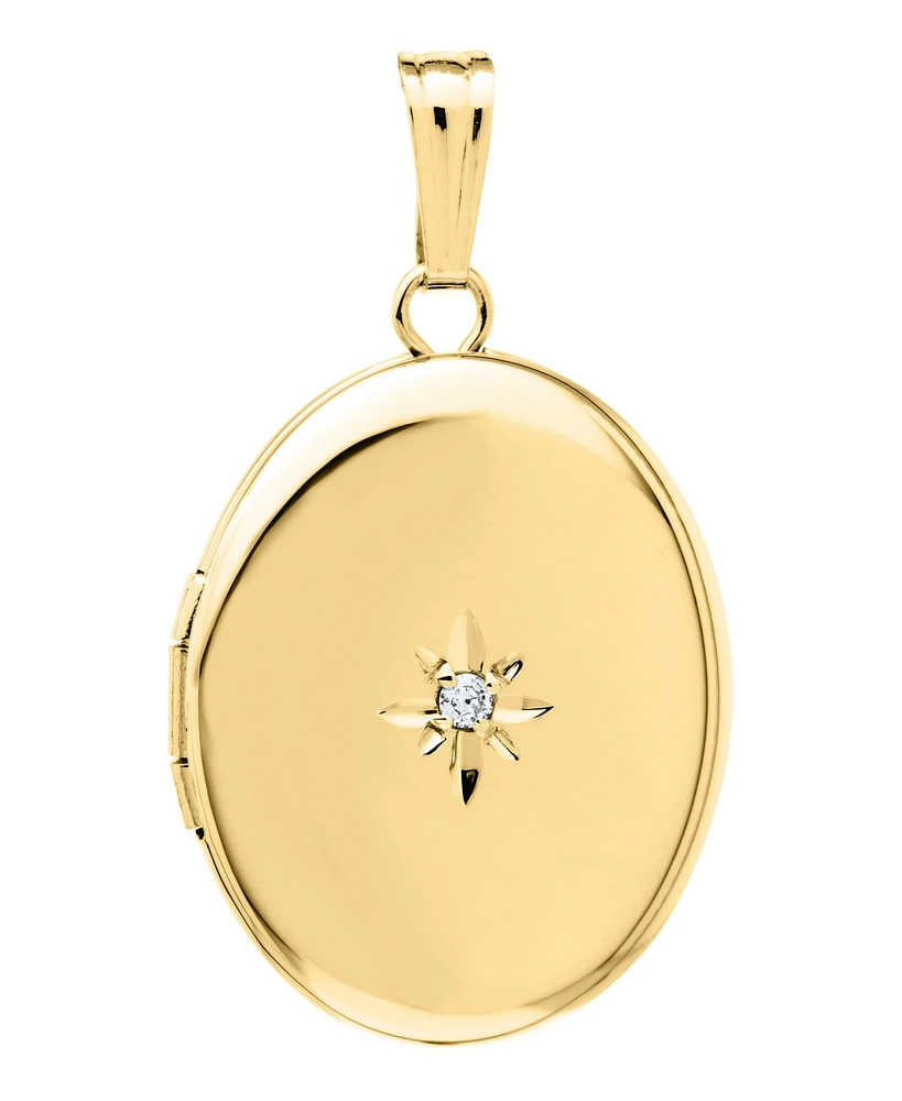 Yellow Gold Filled 14mm Polished Locket with Diamond Accents for Women